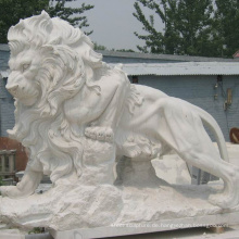 Gartendekoration im Freien chinesische antike Steinschnitzerei Marmor lebensgroße Löwen Statuen zu verkaufen